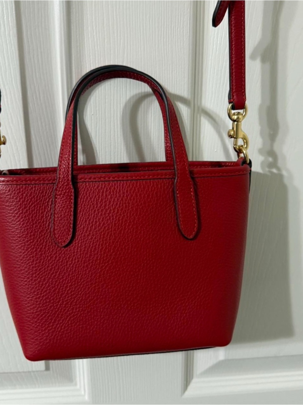 Coach Red Pebbled Leather Mini Tote with Gold Hardware - Picture 2 of 6